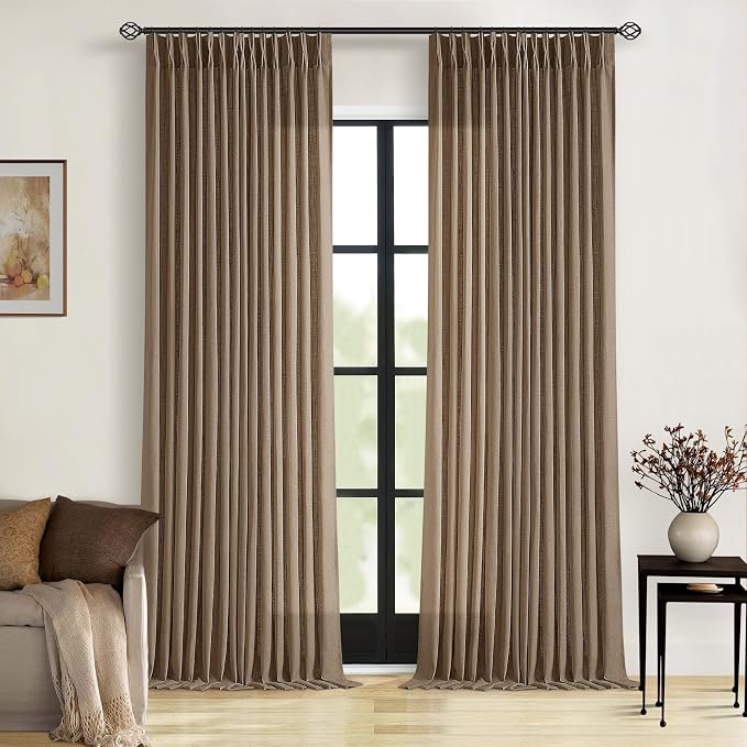 Extra Long Country Brown Linen Pleat Curtains 120 Inches Length Dutch Cocoa | - Image 6