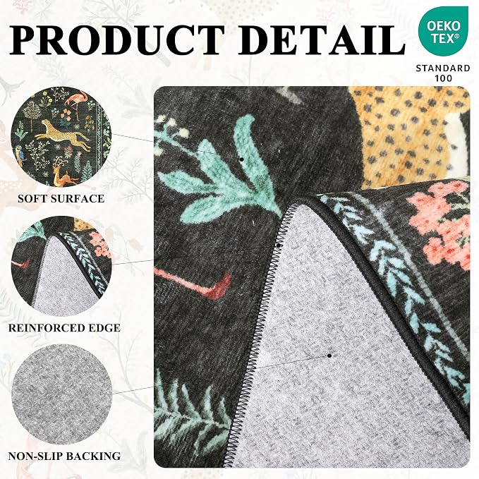 DUKINO 4x4 Square Area Rug, Washable Animal Rug - Image 4