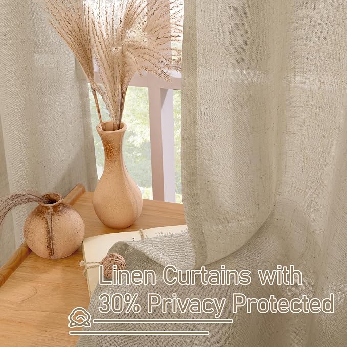 Linen Blended Curtains for Bedroom, Linen Textured Light Filtering Drapes - Image 5