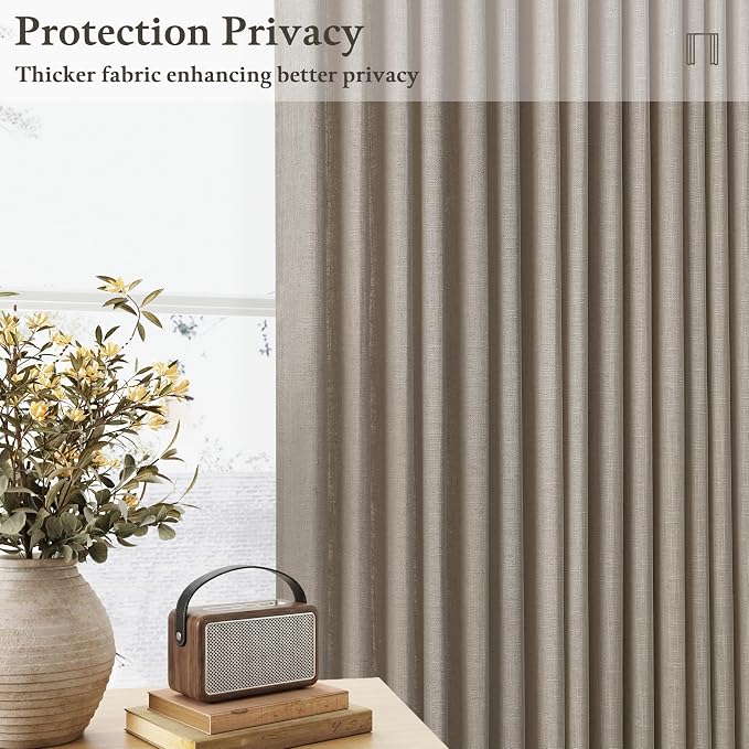 Linen Taupe Pinch Pleat Memory Shaped Light Filtering Curtains 96 Inch Long | - Image 6