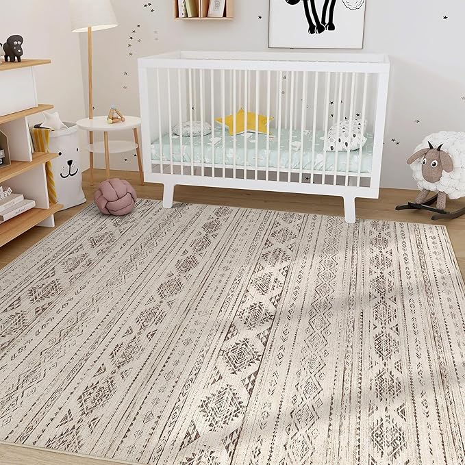 Nakagishi 5x8 Area Rug Living Room: Washable Boho Large Neutral Soft Farmhouse - Image 8