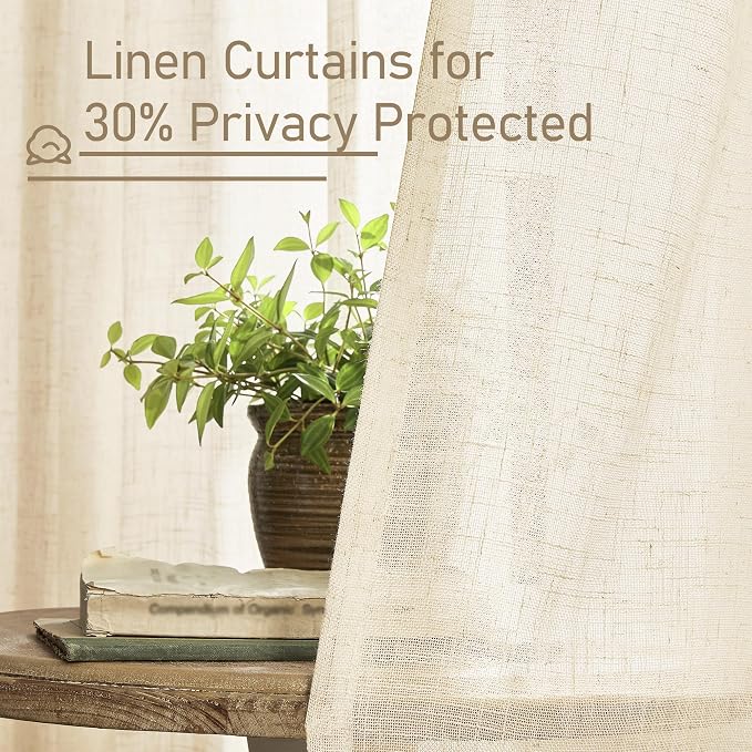 Beige Semi Sheer Linen Curtains 24 Inch Length - Image 5