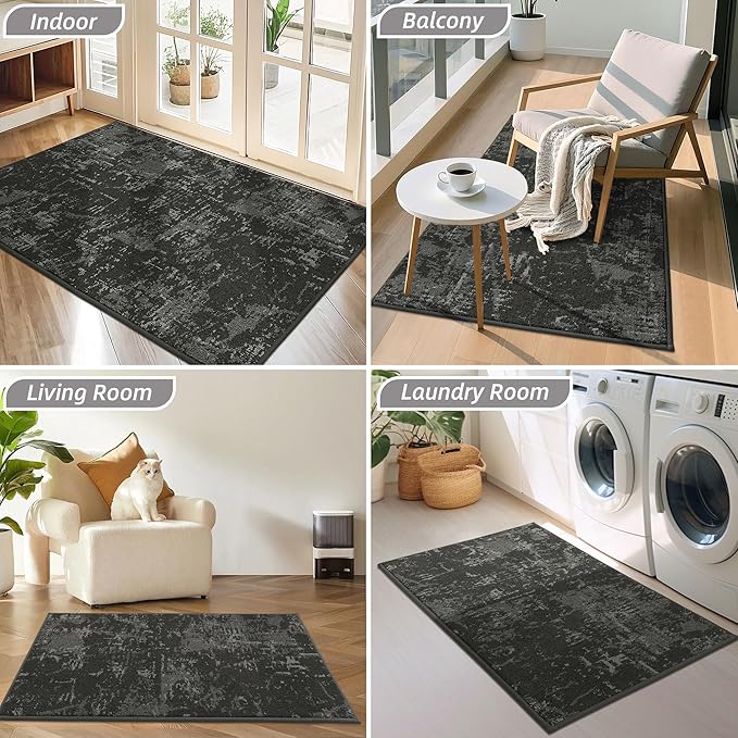 BEQHAUSE Dirt Trapper Door Mat 32"x48" Non-Slip Door Mats Washable Entryway Rugs Stain Resistant Doormat Absorbent Welcome Floor Mat for Front Back Door, Muddy Wet Shoes & Paws,Dark Grey