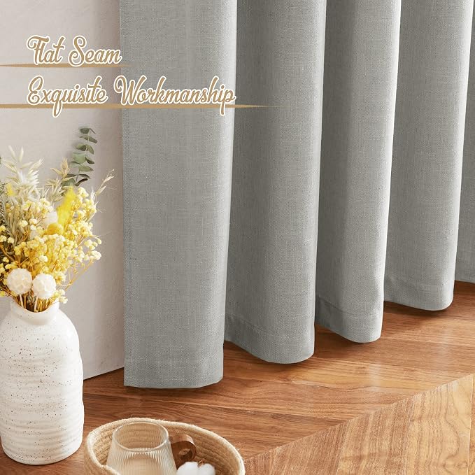 NICETOWN Linen Gray Curtains 84 inches Length 2 Panels Set, Rod Pocket & Back - Image 7