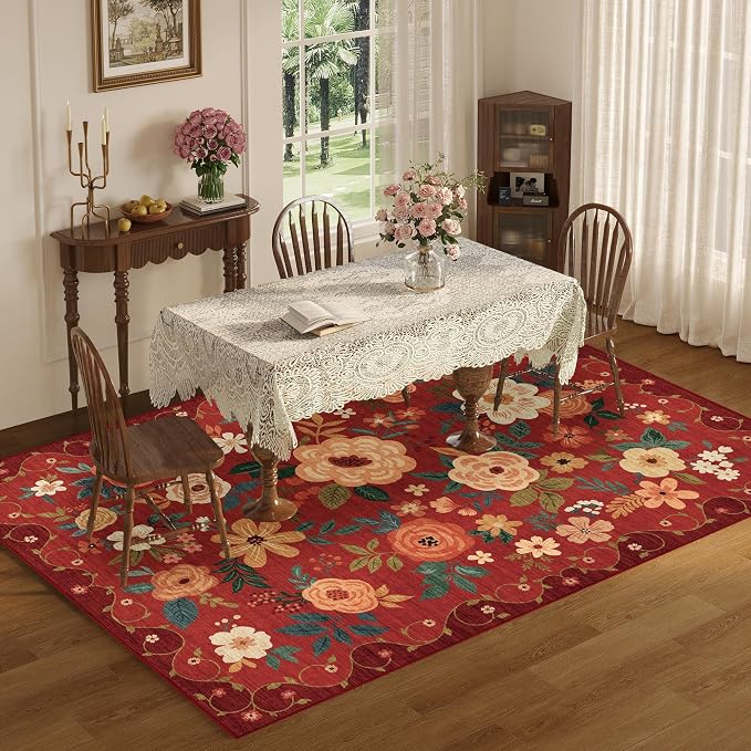 DUKINO 6x9 Area Rugs, Floral Washable Rug - Image 4