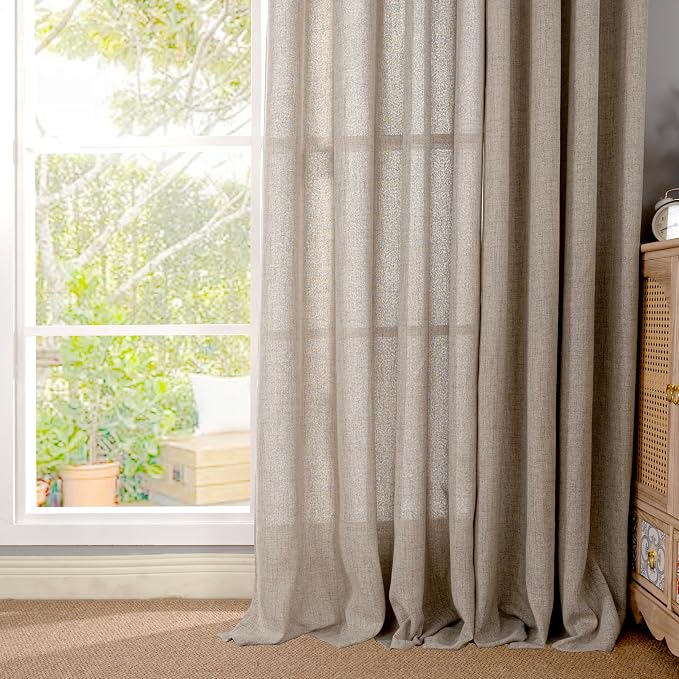 YoungsTex Oatmeal Burlap Linen Curtains 80 Inch Length 2 Panels Set | Light - Image 7