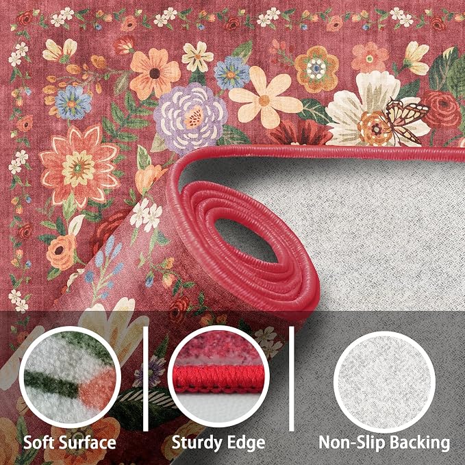 Floral Machine Washable 6x9 Area Rugs, Soft Bedroom Rug - Image 4
