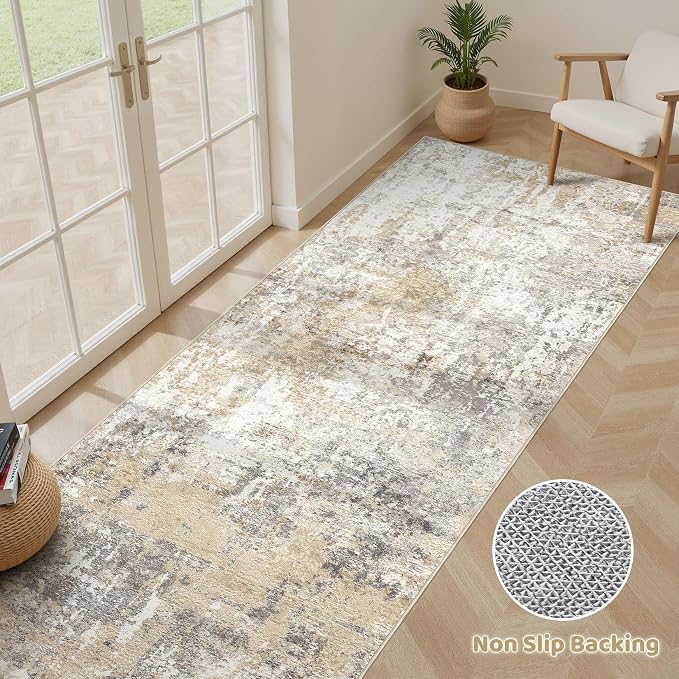 LOONGRUG Runner Rug 2x8 Washable Non-Slip Kitchen Neutral Modern Rug | Abstract - Image 3
