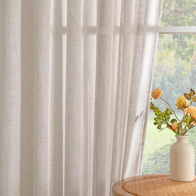 MYSKY HOME Natural Linen Sheer Curtains 63 Inch Length - Image 9
