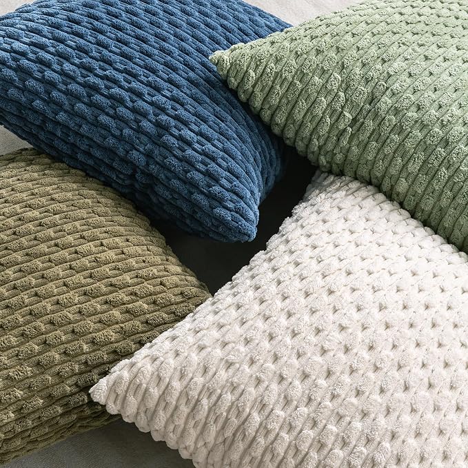Set of 4 Olive Green Decorative Throw Pillow Covers 22x22 Inch Corduroy Pillow - Image 4