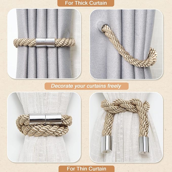 NICEEC 4 Pack Strong Magnetic Curtain Tiebacks Modern Simple Style Drape Tie - Image 6