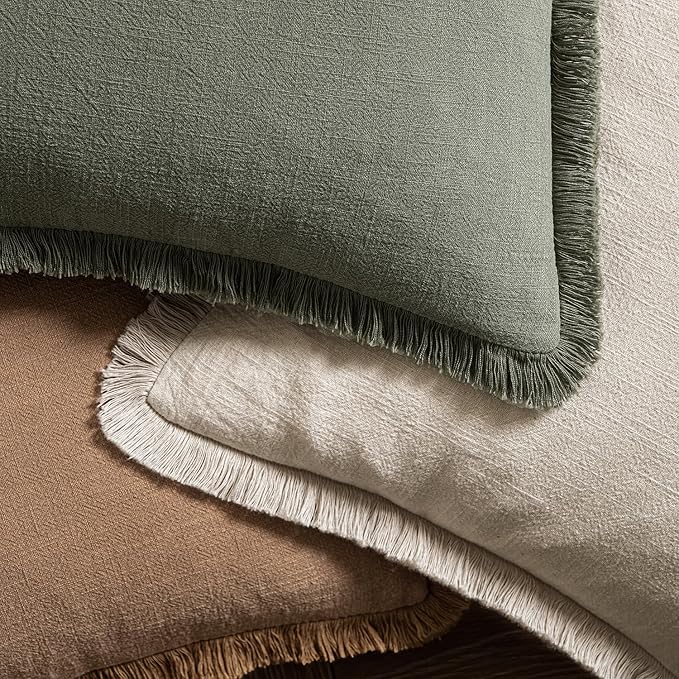 MIULEE Linen Fringe Decorative Fall Lumbar Throw Pillow Covers Brown 12x20 | - Image 4