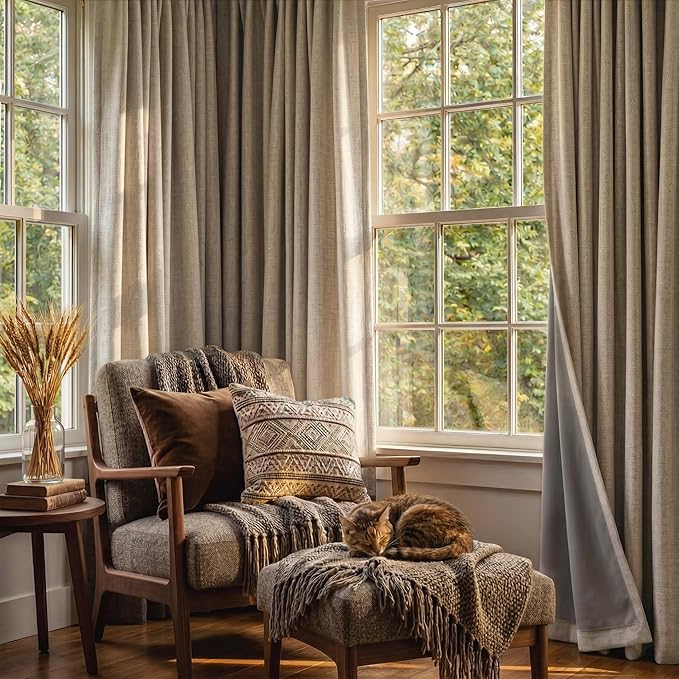 RYB HOME Burlap 100% Blackout Linen Curtains - Image 5