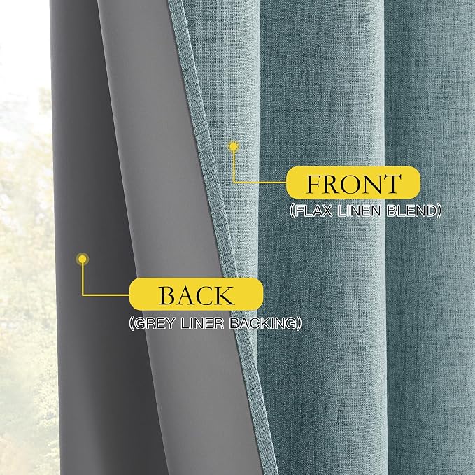 NICETOWN Skylark Blue Bedroom Full Blackout Linen Curtain, Thick Linen Blend - Image 7