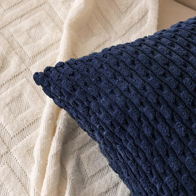 Set of 4 Navy Blue Decorative Throw Pillow Covers 18x18 Inch Corduroy Pillow - Image 5