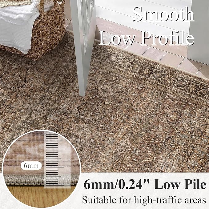 Schweek 2x6 Brown Runner Rugs Washable Non Slip Kitchen Rug Hallway Runners | - Image 4