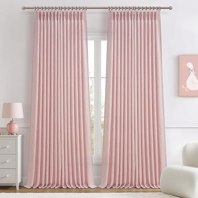 Baby Pink High Ceiling 102 Inches Long Curtains 2 Panels Set by PleatedDrapes