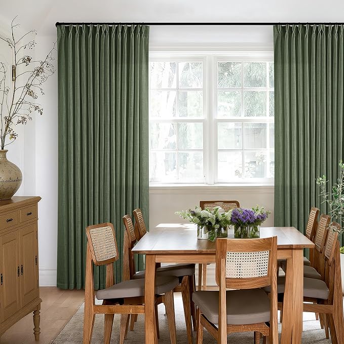 Farmhouse Linen Blend Pleated Olive Green Curtains 102 Inches Long 2 Panels | - Image 6