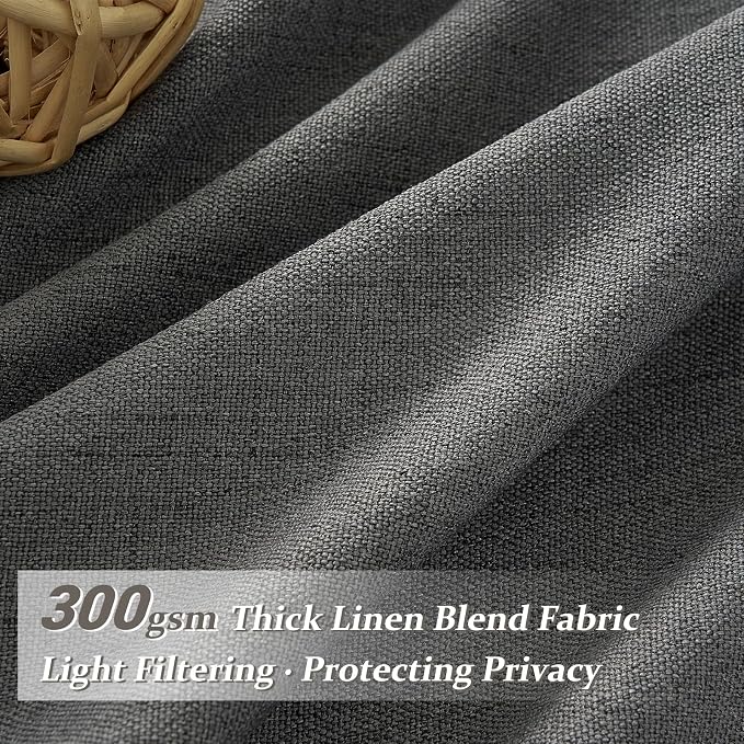 Dark Gray Sheer 90 Inches Long Bedroom Curtains 2 Panels Set, Pinch Pleated - Image 3