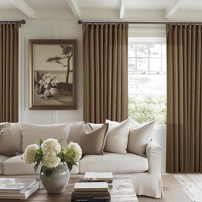 Dutch Cocoa Pinch Pleat Linen Curtains 84 Inches Long 60 Inch Wide 1 Panel | by Twodrapes