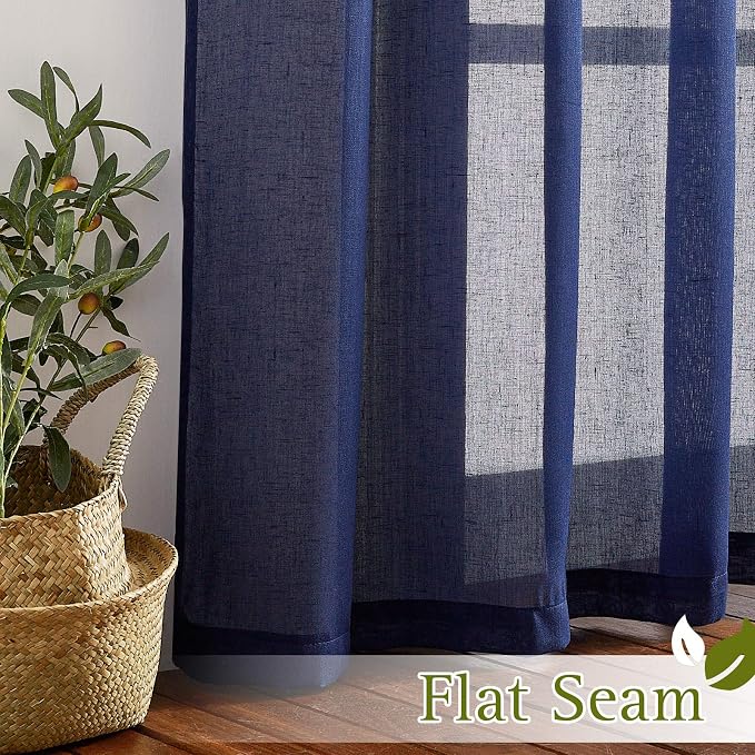 NICETOWN Dark Blue Flax Sheer Linen Curtains - Image 6