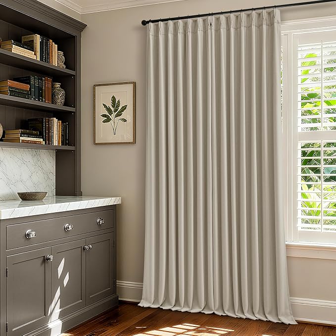 Oatmeal Beige 70 Inch Extra Wide 100% Blackout Curtain 84 Inches Long | Pinch - Image 9