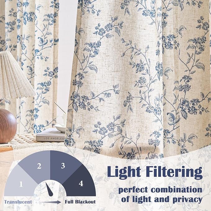 Lazzzy Floral Linen Curtains Farmhouse Extra Long Curtain - Image 3