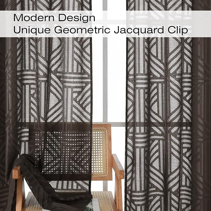 Simplebrand Chocolate Sheer Kitchen Curtains 36 Inch Length Tier Curtains 2 - Image 3