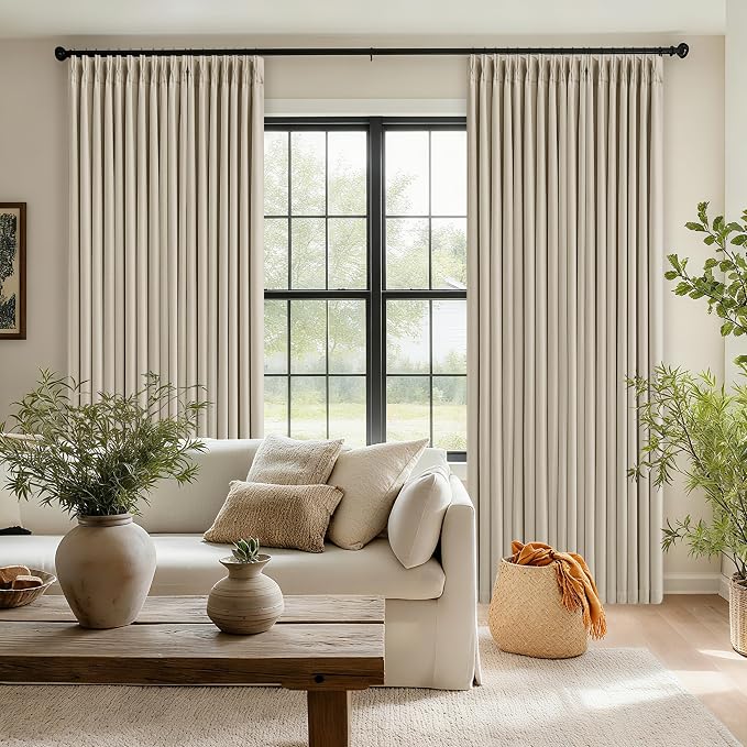 Memory Trained Pinch Pleated 100% Blackout Linen 86 Inch Curtains Oatmeal | - Image 9