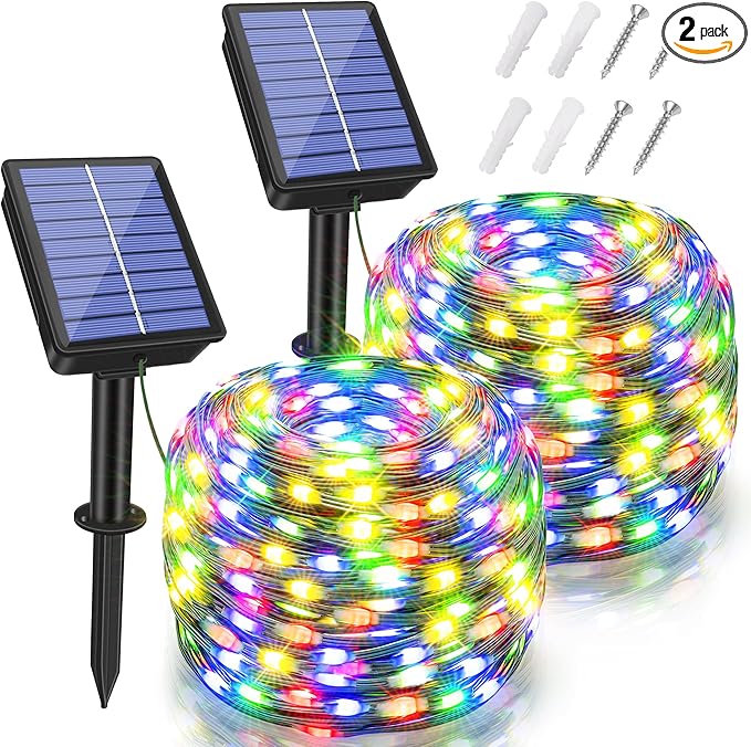 2 Pack Solar String Lights Total 240LED 80FT, IP67 Waterproof Solar Lights for Outside with 8 Modes, Upgraded Solar Panel Fairy Lights for Garden Party Wedding Decorations (Multicolor) …