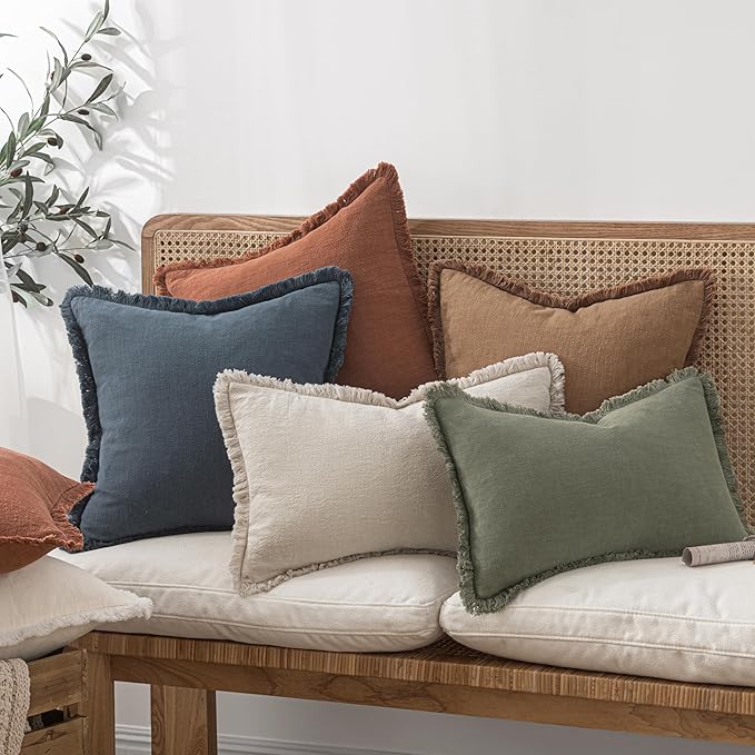 MIULEE Linen Fringe Decorative Fall Euro Throw Pillow Covers Brown 24x24 | Set - Image 6