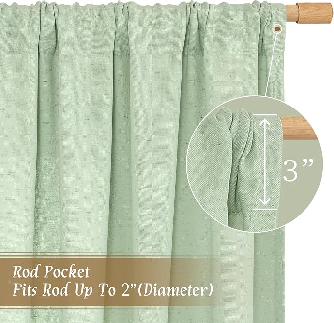 LAMIT Natural Linen Curtains for Bedroom, 72 Inch Faux Linen Textured Light - Image 3