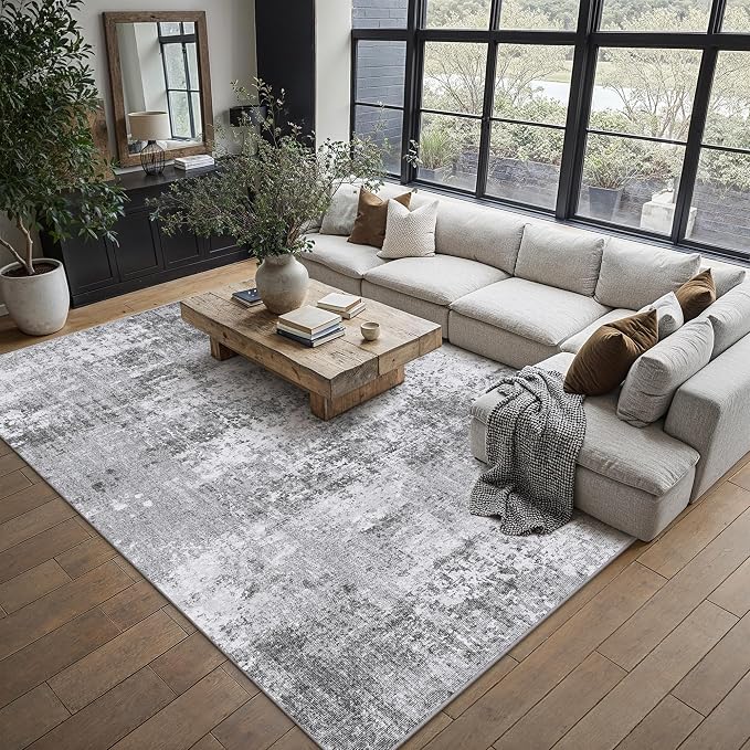 PureCozy 5x7 Grey Area Rug Washable Non Slip Modern Abstract Living Room Carpet - Image 4