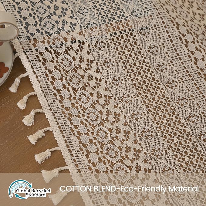 WAZZIO Boho Lace Curtains 45 Inches 2 Panel, Light Filtering Privacy Tassel & - Image 8