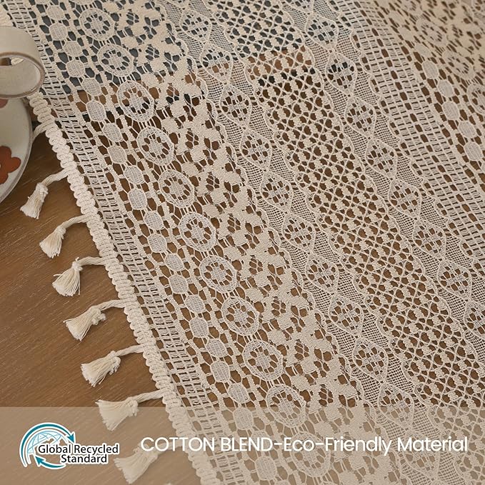 WAZZIO Boho Lace Curtains 108 Inch 2 Panel, Light Filtering Privacy Tassel & - Image 7