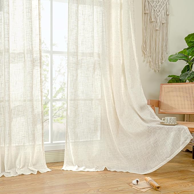 Ivory 90 Inches Long Linen Semi Sheer Curtains - Image 9