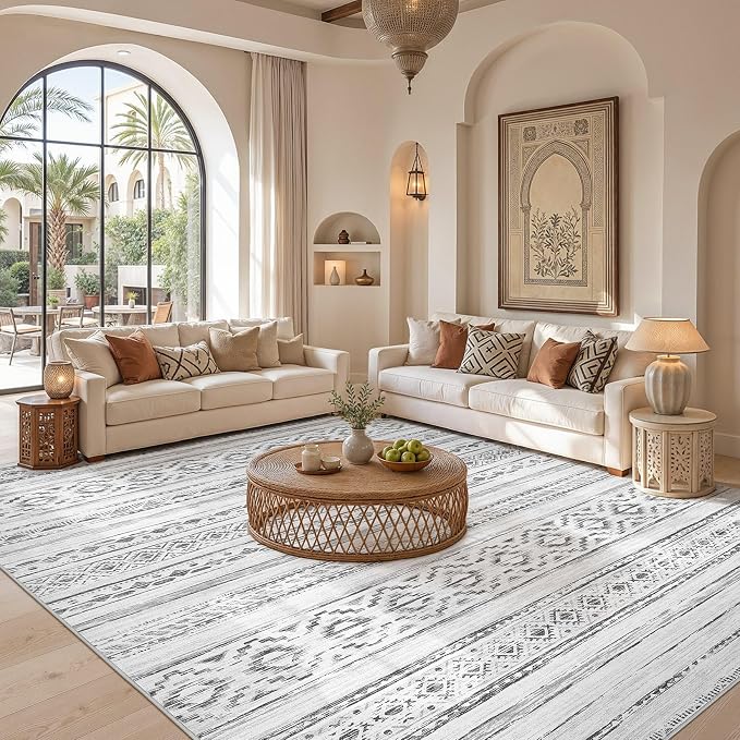 cotiled Boho 7x9 Area Rug for Living Room: Large Moroccan Washable Rug | Solve - Image 5