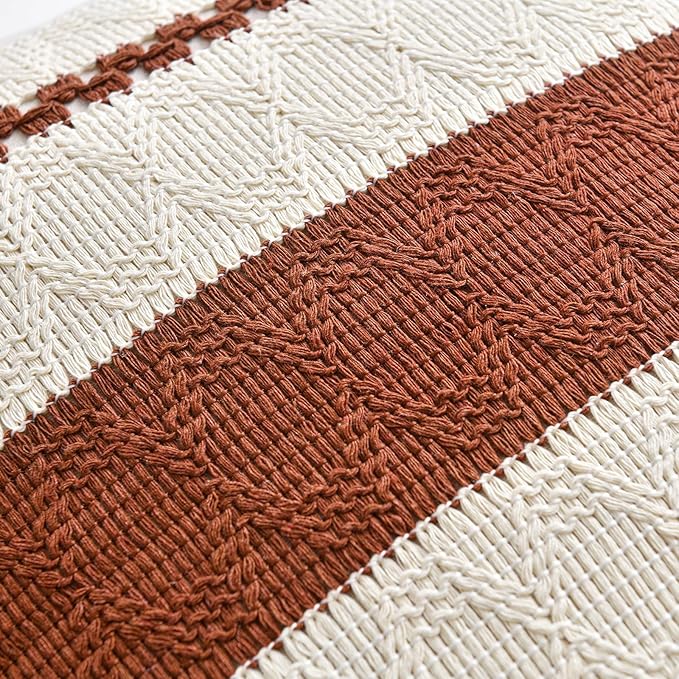 Fancy Homi Set of 1 Rust Boho Long Lumbar Decorative Throw Pillow Cover 12x24 - Image 4