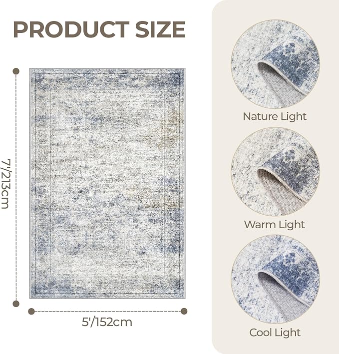 5x7 Area Rugs for Living Room, Large Washable Rug, Dining Room, Low Pile - Image 2