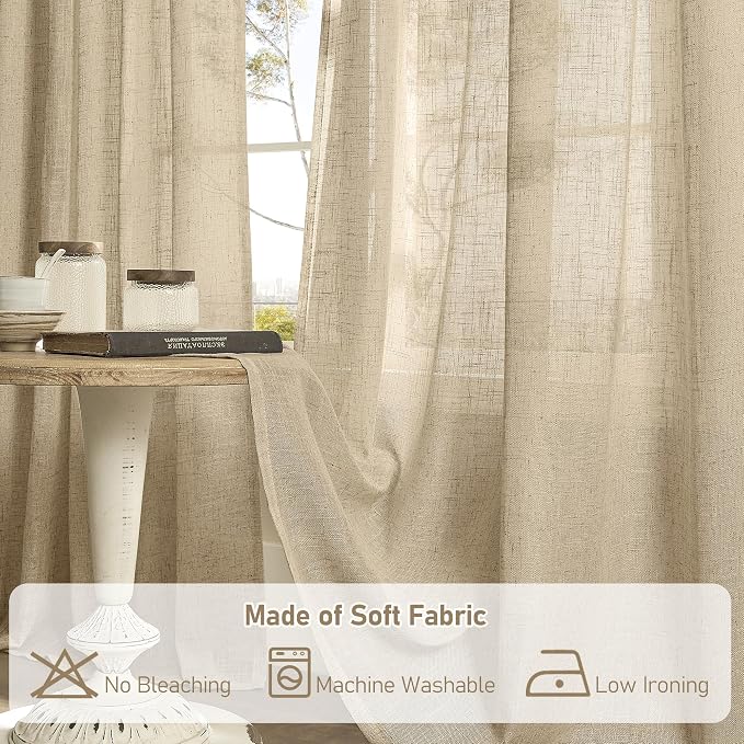 Semi Sheer Linen Curtains 54 Inch Length 2 Panels, 52 x 54 Inch | Brown - Image 8