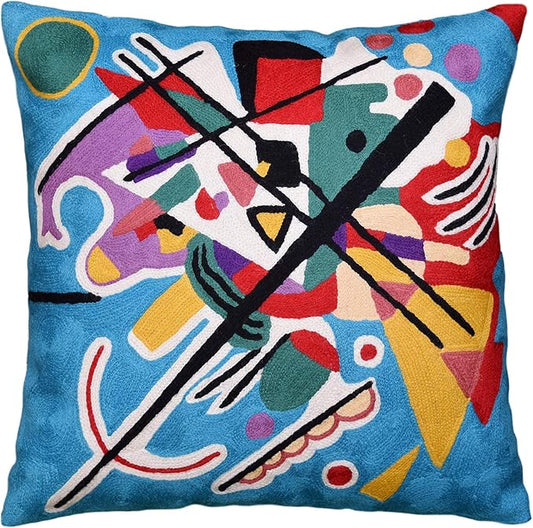 Kandinsky Modern Pillow Cover - Blue Painting | Abstract Throw Pillows | Modern Chair Cushion| Contemporary Accent Pillows | Mid Century Chair Cushions | Handmade Wool Size 18x18