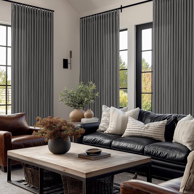 102 Inches Pinch Pleated Light Filtering Linen Charcoal Grey Curtains 50W | - Image 8