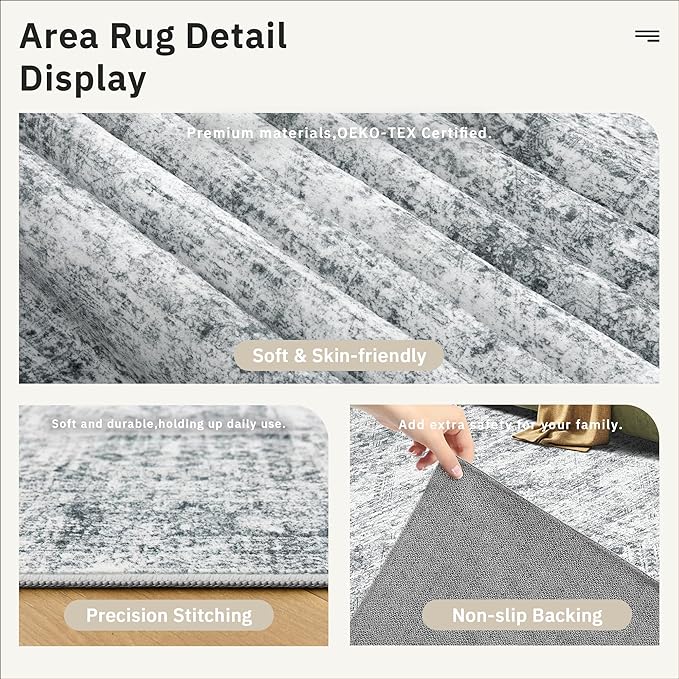 10x14 Area Rugs for Living Room, Non Slip Machine Washable Vintage Rugs - Image 7