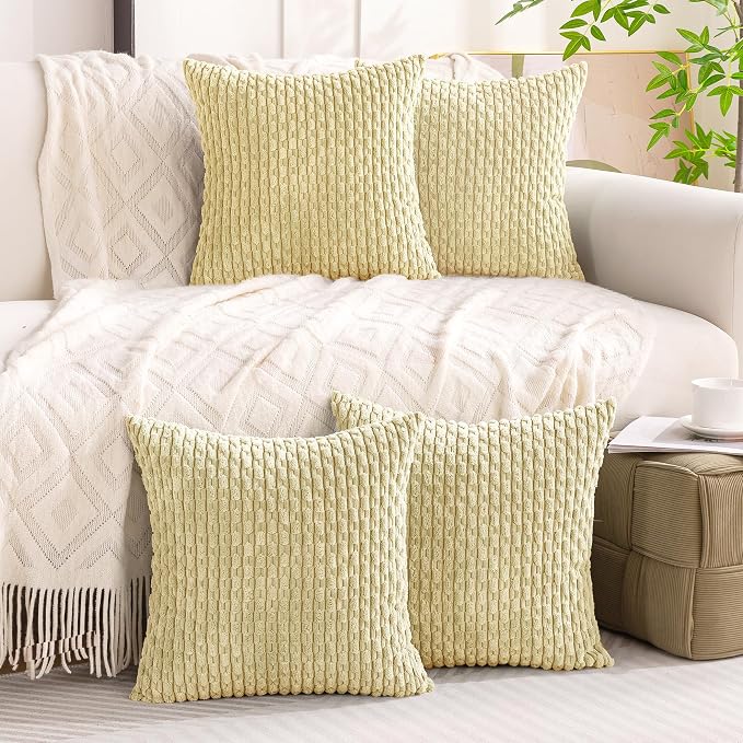 Set of 4 Pale Yellow Decorative Throw Pillow Covers 20x20 Inch Corduroy Pillow - Image 8