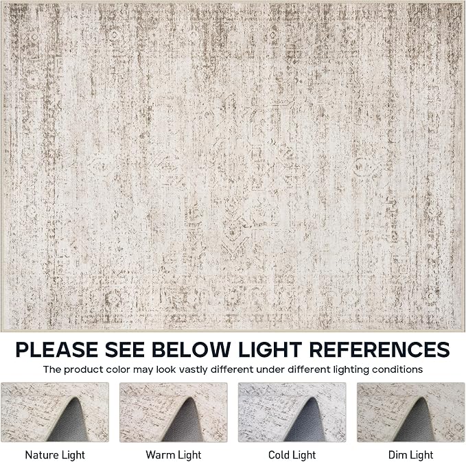 8x10 Area Rugs for Living Room Bedroom Dining Room Washable Beige Ivory | Soft - Image 7