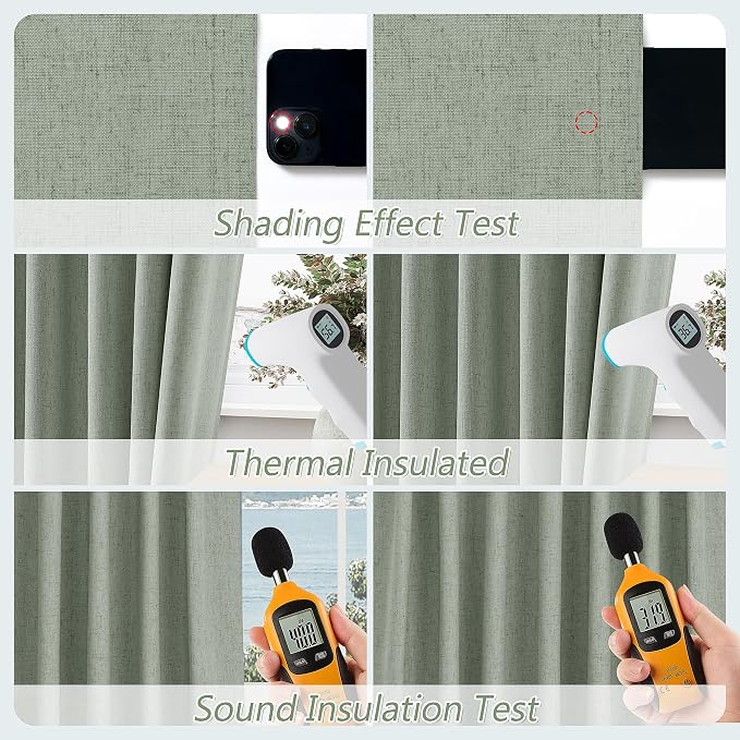 Desert Sage 100% Blackout Linen Curtains 72 Inch Length 2 Panels Set - Image 5