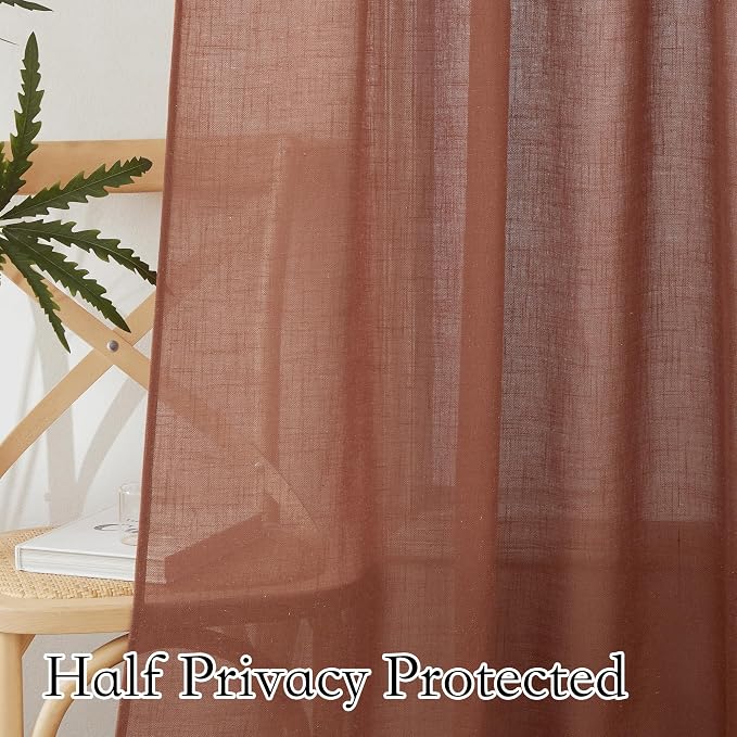 RYB HOME Linen Semi Sheer Curtains 63 inch Length - Image 4