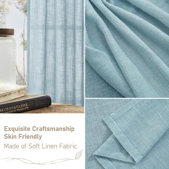 Stone Blue 72 inch Linen Textured Curtains - Image 6