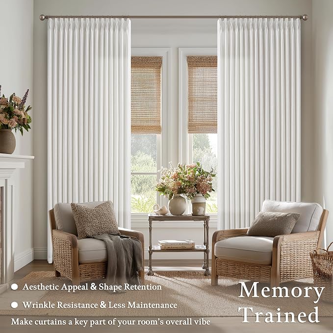 100 Inch Light Filtering Linen Pleat Farmhouse Beige Curtains | Pinch Pleated - Image 2