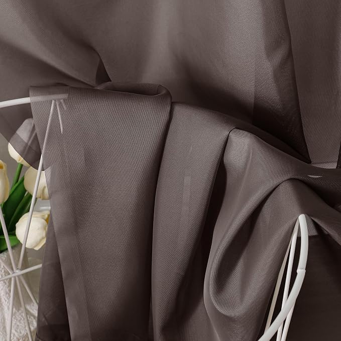 Aiyufeng Chocolate Sheer Curtains 45 Inches Long 2 Panels, Solid Voile Top Dual - Image 7
